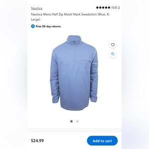 Nautica men’s size medium steel blue half zip with a pocket. New without tags.